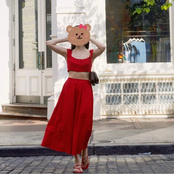 Reformation Teya Linen Two Piece In Cherry, size 2, brand new, never worn. - Picture 7 of 14